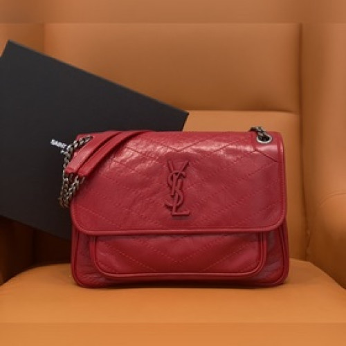 正品級 YSL  專櫃最新升級版     498894D#【大紅色】飾以真皮包覆
