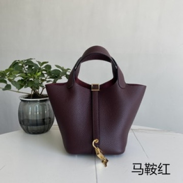 Picotin 菜籃子 馬鞍紅金扣18cm，進口TC小牛皮，純手縫蜜蠟線，全鋼鍍