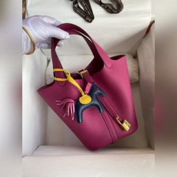 現貨：菜籃子Picotin...18-22cm 進口TC皮 玫瑰紫 金銀扣