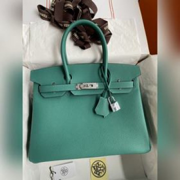 手縫 Birkin 30cm 進口Togo皮 孔雀藍 銀扣