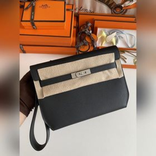 Kelly Depeches 25cm 手包/挎包 epsom 皮 黑色 銀扣