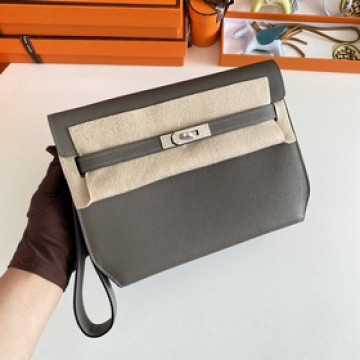 Kelly Depeches 25cm 手包/挎包 epsom 皮 錫器灰 銀扣