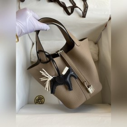 現貨：菜籃子Picotin...18-22cm 進口TC皮 斑鸠灰 金銀扣