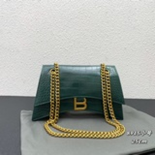 、Balenciaga小號沙漏鍊條包 鳄紋小牛皮材質 肩帶可随意切換，單肩斜挎兩