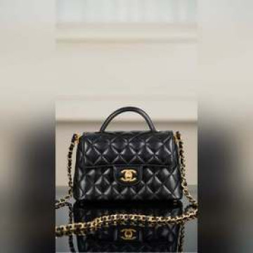 頂級進口原廠皮 所見即所得！  Chanel 25p新款 手柄口蓋包 方版 黑
