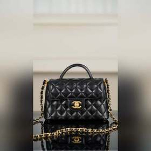 頂級進口原廠皮 所見即所得！  Chanel 25p新款 手柄口蓋包 方版 黑