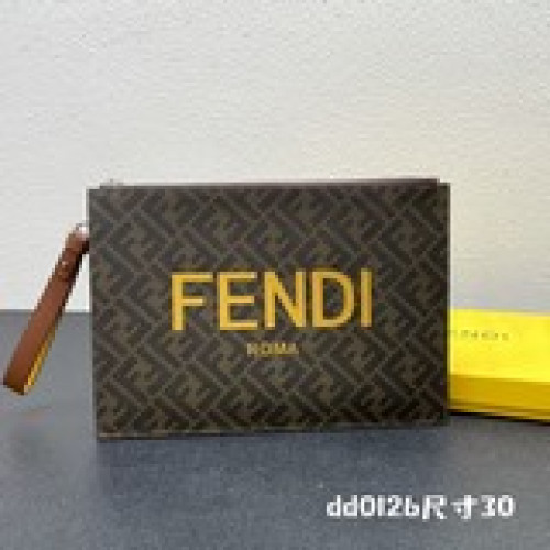 配盒子 原版，FD絲印大號手包，帶有兩個内閣和可拆卸手镯式手柄。拉鍊開合，飾有棕
