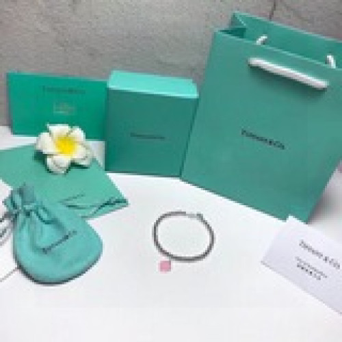 蒂芙尼/Tiffany & Co./蒂芙尼櫻花粉藍色雙心琺琅項鍊/手鍊    T