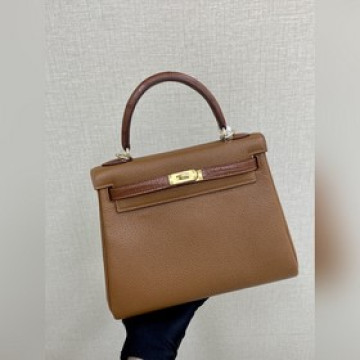 Kelly touch 25cm 鳄魚皮霧面拼togo皮 金棕色 手縫蠟線