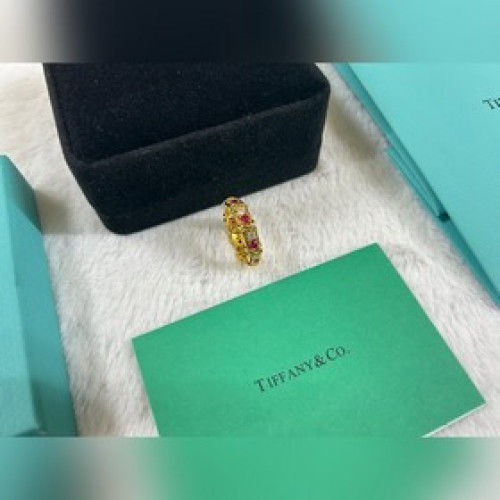 蒂芙尼 Tiffany 十六石交叉戒指 白鑽間紅鑽 碼數：6-9號