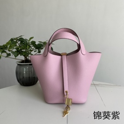 Picotin 菜籃子 錦葵紫金扣18cm，進口TC小牛皮，純手縫蜜蠟線，全鋼鍍