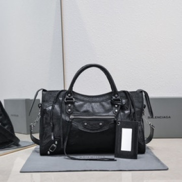 Balenciaga經典機車包爆裂羊皮38 cm小銀釘