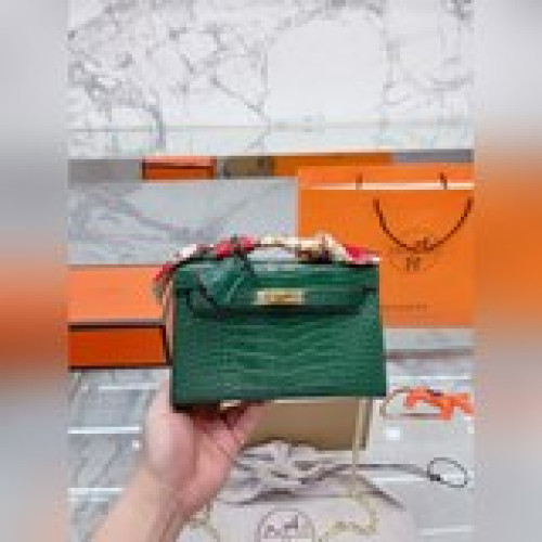 原單鳄魚紋 牛皮  hermes mini kelly一代 / 手掌紋牛皮全套包