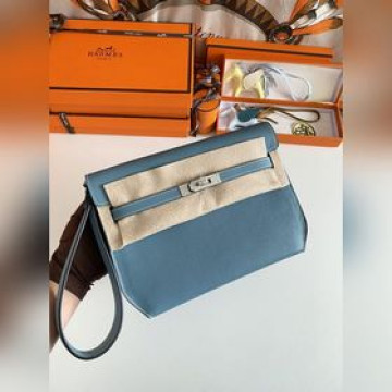 Kelly Depeches 25cm 手包/挎包 epsom 皮 牛仔藍 銀扣