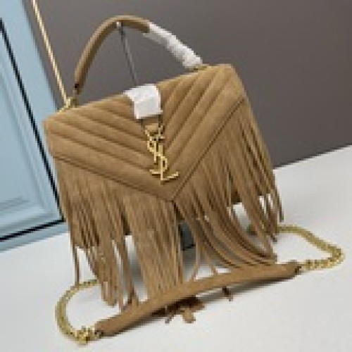 YSL Monogram college_磨砂皮帶流蘇萬年款郵差包，火辣辣的勁