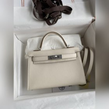 手縫 二代Mini Kelly 19cm 進口Epsom皮 奶昔白内拼金棕 拉絲