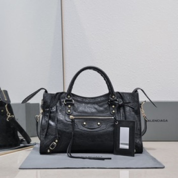 Balenciaga經典機車包爆裂羊皮38 cm小金釘