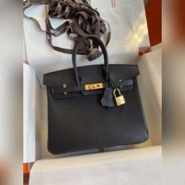 需定做 手縫 Birkin 25cm 進口山羊皮 黑色内拼電光藍 拉絲金扣
