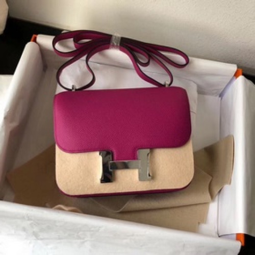 康康小號 19cm 進口Epsom皮 玫瑰紫 銀扣