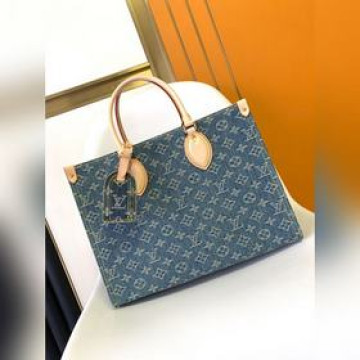 頂級原單 M46871 藍色牛仔 丹甯四方包系列 Onthego 中號手袋 藍色