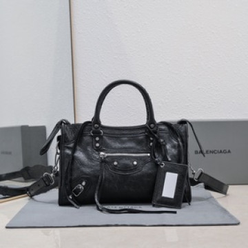 Balenciaga經典機車包爆裂羊皮30 cm黑色銀釘