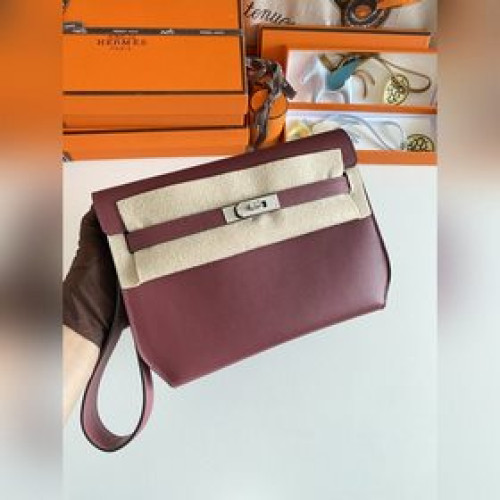 Kelly Depeches 25cm 手包/挎包 epsom 皮 棗紅 銀扣