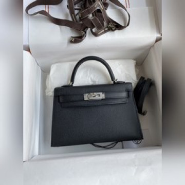 現貨：手縫 二代Mini Kelly 19cm 進口Epsom皮 黑色 銀扣