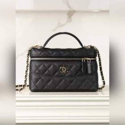 頂級進口原廠皮 所見即所得！  Chanel 25c 手柄盒子包 荔枝牛 黑金
