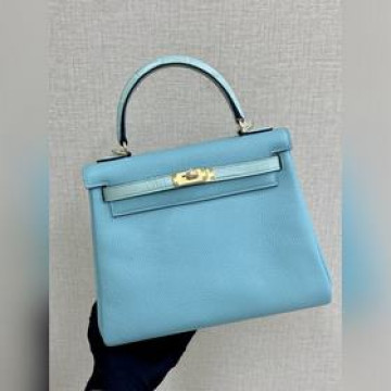 Kelly touch 25cm 鳄魚皮霧面拼togo皮 馬卡龍藍 手縫蠟線