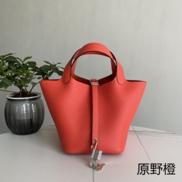 Picotin 菜籃子 原野橙銀扣18cm，進口TC小牛皮，純手縫蜜蠟線，全鋼亮
