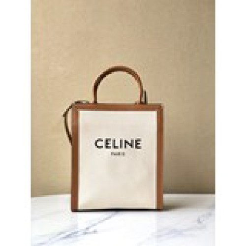 款號︰8010 帆布白 CABAS CELINE 大號CELINE印花帆布和小牛皮豎款手袋，尺寸11 X 13 X 3英寸(28.5 X 33 X 8厘米)