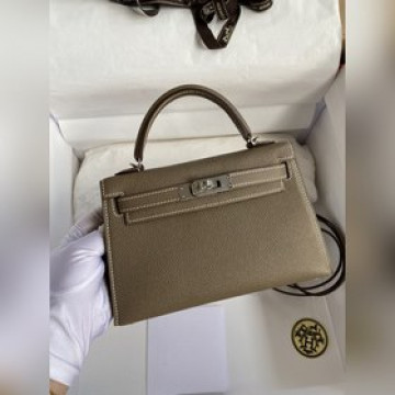 二代Mini Kelly 19cm 進口Epsom皮 大象灰 銀扣