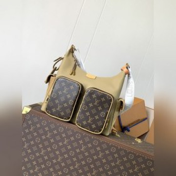 M12697 全皮卡其 頂級原單 變碼芯片 老花包 花料 經典帆布搭配寬肩帶，兩