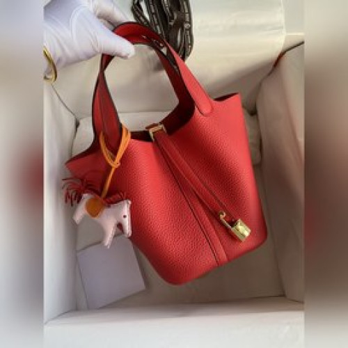 現貨：菜籃子Picotin...18-22cm 進口TC皮 中國紅 金銀扣