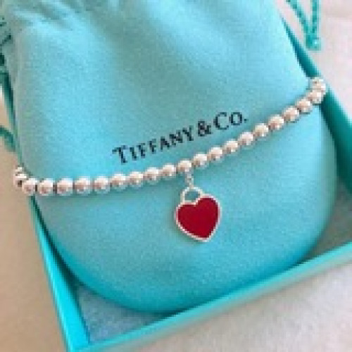 蒂芙尼/Tiffany & Co./蒂芙尼櫻花粉藍色雙心琺琅項鍊/手鍊    T