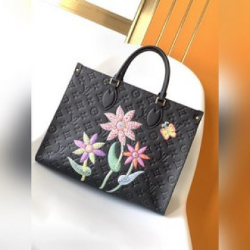 M46416黑色花朵 ，新款，全皮四方包媽咪袋系列 On the go MM 手