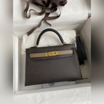手縫 二代Mini Kelly 19cm 進口Epsom皮 樹皮色/大象灰/黑色