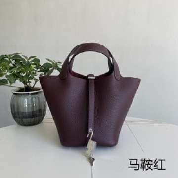 Picotin 菜籃子 馬鞍紅銀扣18cm，進口TC小牛皮，純手縫蜜蠟線，全鋼亮