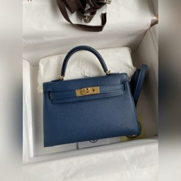 手縫 二代Mini Kelly 19cm 進口Epsom皮 深邃藍 金扣