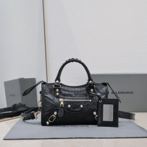 Balenciaga經典機車包爆裂羊皮24 cm 黑色網金