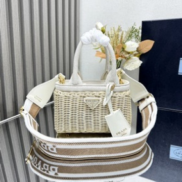 [頂級原單] 新品首發 2026春夏最新款(小號)1BG469柳條和帆布托特包