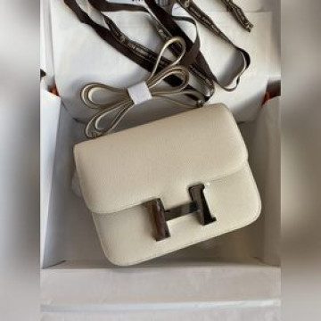 康康小號 19cm 進口Epsom皮 奶昔白 銀扣