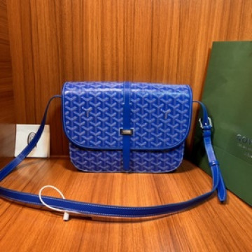 頂級進口原廠皮免稅版本大號GOYARD新款郵差包 藍色 GOYARD LOGO