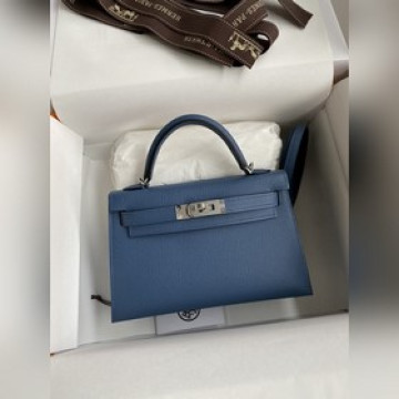 現貨：  二代Mini Kelly 19cm 進口Epsom皮 瑪瑙藍 銀扣