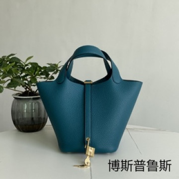 Picotin 菜籃子 博斯普魯斯金扣18cm，進口TC小牛皮，純手縫蜜蠟線，全