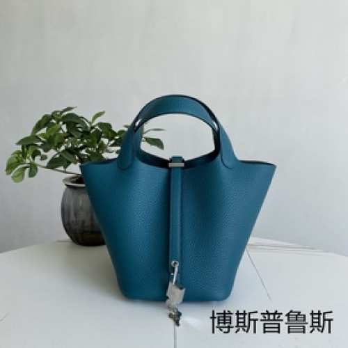 Picotin 菜籃子 博斯普魯斯銀扣18cm，進口TC小牛皮，純手縫蜜蠟線，全