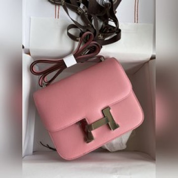 康康小號 19cm 進口Epsom皮 奶昔粉 銀扣
