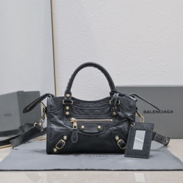 Balenciaga經典機車包爆裂羊皮24 cm 深灰網金