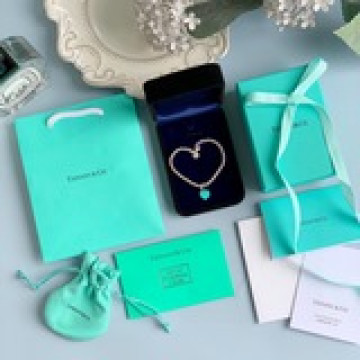 蒂芙尼/Tiffany & Co./蒂芙尼櫻花粉藍色雙心琺琅手鍊    Tiff
