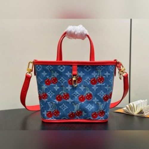 M14997櫻桃紅 丹甯牛仔櫻桃雙面購物袋 本款Neverfull linsid